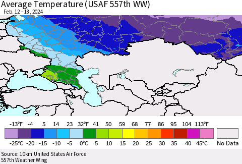 Russian Federation Average Temperature (USAF 557th WW) Thematic Map For 2/12/2024 - 2/18/2024
