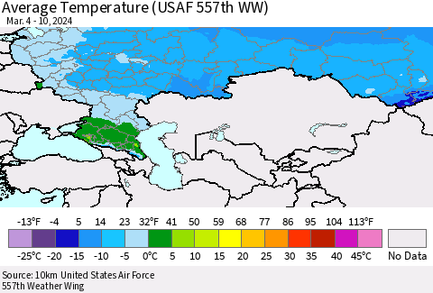 Russian Federation Average Temperature (USAF 557th WW) Thematic Map For 3/4/2024 - 3/10/2024