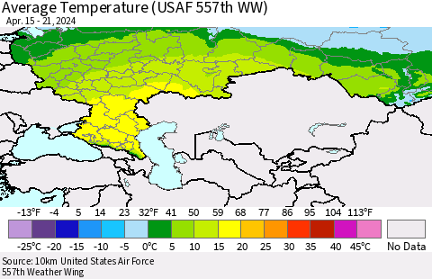 Russian Federation Average Temperature (USAF 557th WW) Thematic Map For 4/15/2024 - 4/21/2024