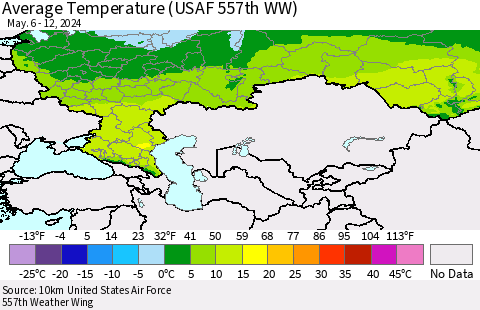 Russian Federation Average Temperature (USAF 557th WW) Thematic Map For 5/6/2024 - 5/12/2024