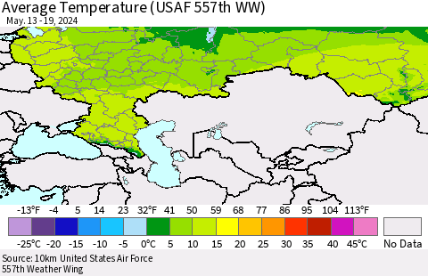 Russian Federation Average Temperature (USAF 557th WW) Thematic Map For 5/13/2024 - 5/19/2024