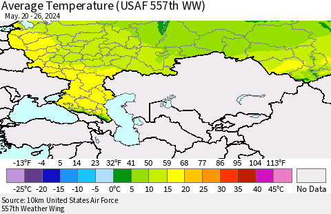 Russian Federation Average Temperature (USAF 557th WW) Thematic Map For 5/20/2024 - 5/26/2024