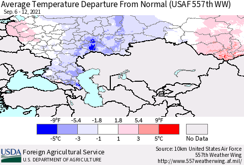 Russian Federation Average Temperature Departure from Normal (USAF 557th WW) Thematic Map For 9/6/2021 - 9/12/2021