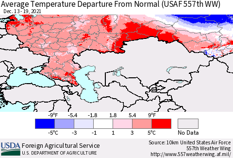 Russian Federation Average Temperature Departure from Normal (USAF 557th WW) Thematic Map For 12/13/2021 - 12/19/2021