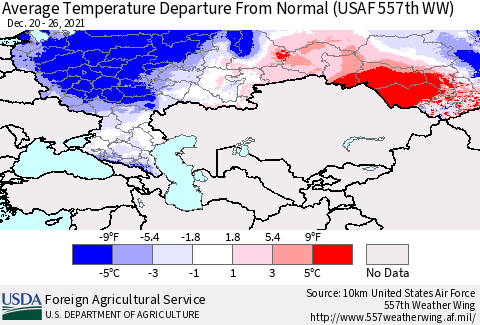 Russian Federation Average Temperature Departure from Normal (USAF 557th WW) Thematic Map For 12/20/2021 - 12/26/2021