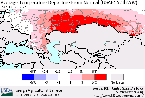 Russian Federation Average Temperature Departure from Normal (USAF 557th WW) Thematic Map For 9/19/2022 - 9/25/2022