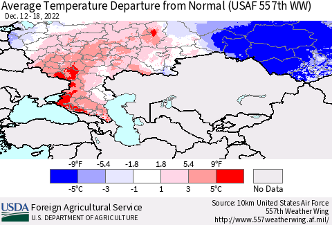 Russian Federation Average Temperature Departure from Normal (USAF 557th WW) Thematic Map For 12/12/2022 - 12/18/2022