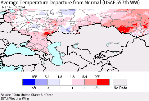 Russian Federation Average Temperature Departure from Normal (USAF 557th WW) Thematic Map For 3/4/2024 - 3/10/2024