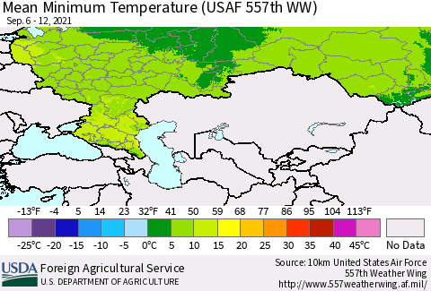 Russian Federation Mean Minimum Temperature (USAF 557th WW) Thematic Map For 9/6/2021 - 9/12/2021