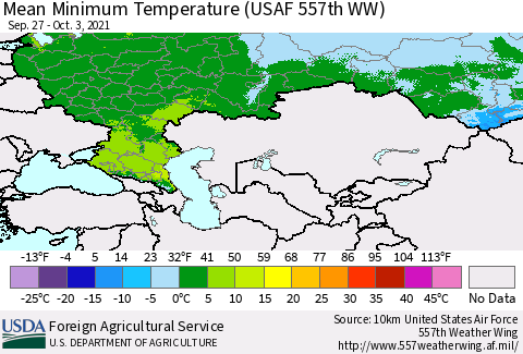 Russian Federation Mean Minimum Temperature (USAF 557th WW) Thematic Map For 9/27/2021 - 10/3/2021