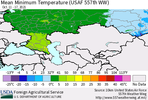 Russian Federation Mean Minimum Temperature (USAF 557th WW) Thematic Map For 10/11/2021 - 10/17/2021