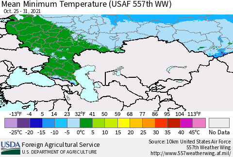 Russian Federation Mean Minimum Temperature (USAF 557th WW) Thematic Map For 10/25/2021 - 10/31/2021