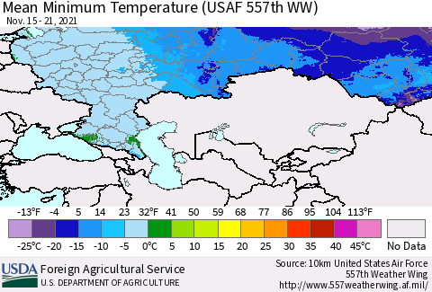 Russian Federation Mean Minimum Temperature (USAF 557th WW) Thematic Map For 11/15/2021 - 11/21/2021
