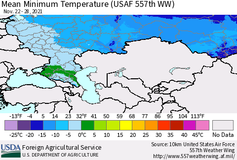 Russian Federation Mean Minimum Temperature (USAF 557th WW) Thematic Map For 11/22/2021 - 11/28/2021