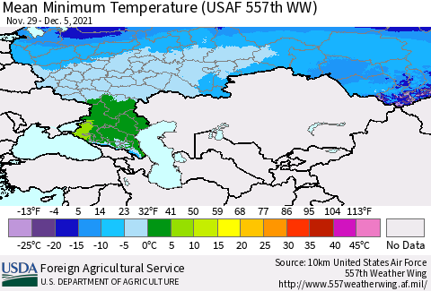 Russian Federation Mean Minimum Temperature (USAF 557th WW) Thematic Map For 11/29/2021 - 12/5/2021