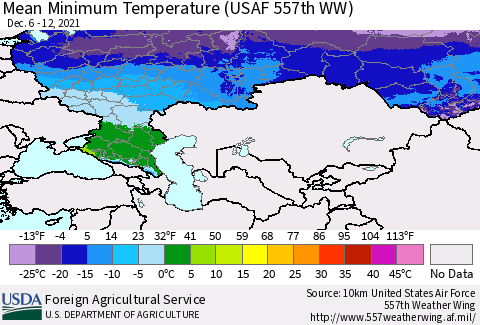 Russian Federation Mean Minimum Temperature (USAF 557th WW) Thematic Map For 12/6/2021 - 12/12/2021