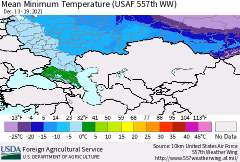 Russian Federation Mean Minimum Temperature (USAF 557th WW) Thematic Map For 12/13/2021 - 12/19/2021