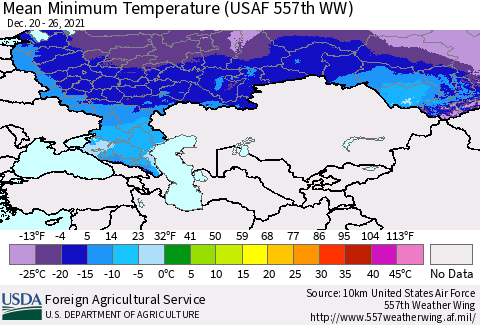 Russian Federation Mean Minimum Temperature (USAF 557th WW) Thematic Map For 12/20/2021 - 12/26/2021