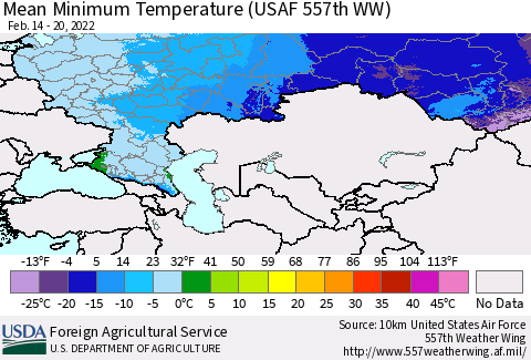 Russian Federation Mean Minimum Temperature (USAF 557th WW) Thematic Map For 2/14/2022 - 2/20/2022