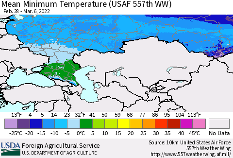 Russian Federation Mean Minimum Temperature (USAF 557th WW) Thematic Map For 2/28/2022 - 3/6/2022