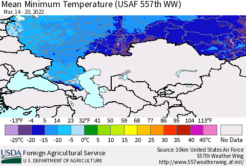 Russian Federation Mean Minimum Temperature (USAF 557th WW) Thematic Map For 3/14/2022 - 3/20/2022