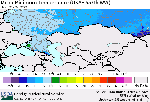 Russian Federation Mean Minimum Temperature (USAF 557th WW) Thematic Map For 3/21/2022 - 3/27/2022