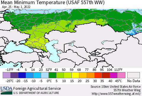Russian Federation Mean Minimum Temperature (USAF 557th WW) Thematic Map For 4/25/2022 - 5/1/2022