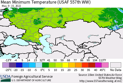 Russian Federation Mean Minimum Temperature (USAF 557th WW) Thematic Map For 5/9/2022 - 5/15/2022