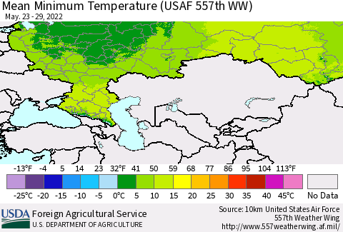 Russian Federation Mean Minimum Temperature (USAF 557th WW) Thematic Map For 5/23/2022 - 5/29/2022