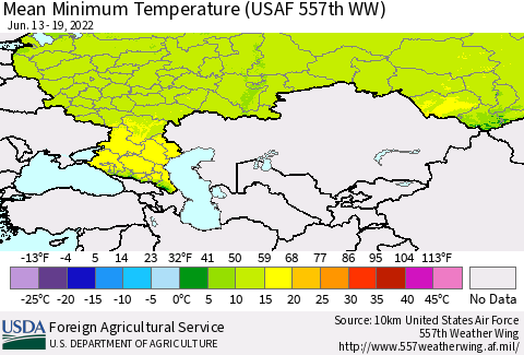 Russian Federation Mean Minimum Temperature (USAF 557th WW) Thematic Map For 6/13/2022 - 6/19/2022