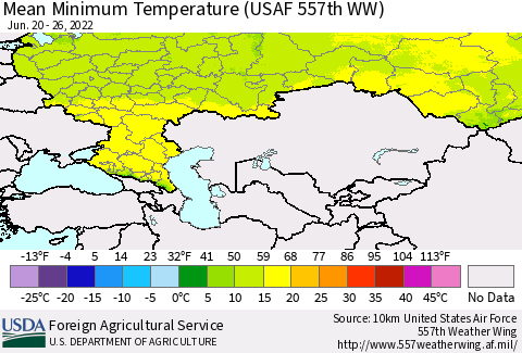 Russian Federation Mean Minimum Temperature (USAF 557th WW) Thematic Map For 6/20/2022 - 6/26/2022