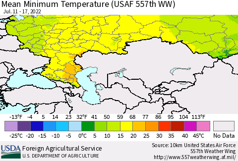 Russian Federation Mean Minimum Temperature (USAF 557th WW) Thematic Map For 7/11/2022 - 7/17/2022