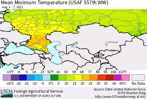 Russian Federation Mean Minimum Temperature (USAF 557th WW) Thematic Map For 8/1/2022 - 8/7/2022