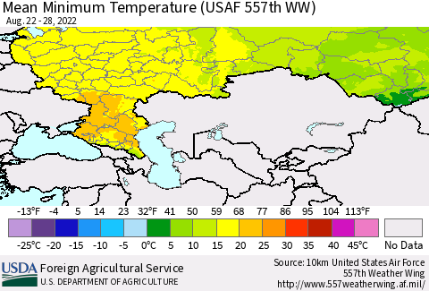 Russian Federation Mean Minimum Temperature (USAF 557th WW) Thematic Map For 8/22/2022 - 8/28/2022