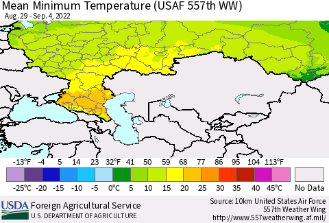 Russian Federation Mean Minimum Temperature (USAF 557th WW) Thematic Map For 8/29/2022 - 9/4/2022