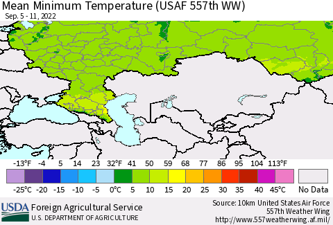 Russian Federation Mean Minimum Temperature (USAF 557th WW) Thematic Map For 9/5/2022 - 9/11/2022