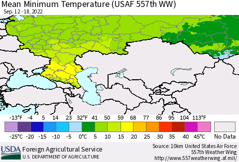 Russian Federation Mean Minimum Temperature (USAF 557th WW) Thematic Map For 9/12/2022 - 9/18/2022