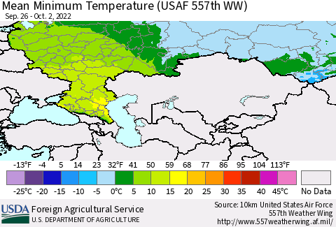 Russian Federation Mean Minimum Temperature (USAF 557th WW) Thematic Map For 9/26/2022 - 10/2/2022