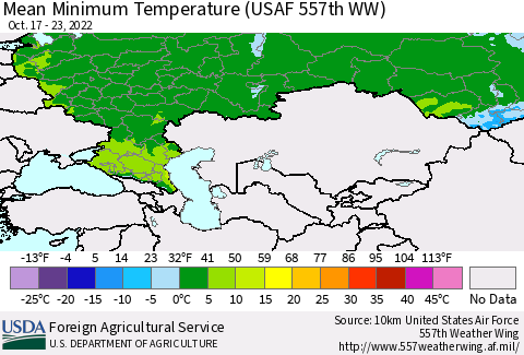 Russian Federation Mean Minimum Temperature (USAF 557th WW) Thematic Map For 10/17/2022 - 10/23/2022