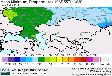 Russian Federation Mean Minimum Temperature (USAF 557th WW) Thematic Map For 11/7/2022 - 11/13/2022