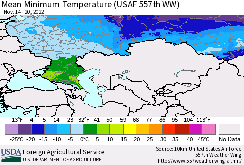 Russian Federation Mean Minimum Temperature (USAF 557th WW) Thematic Map For 11/14/2022 - 11/20/2022