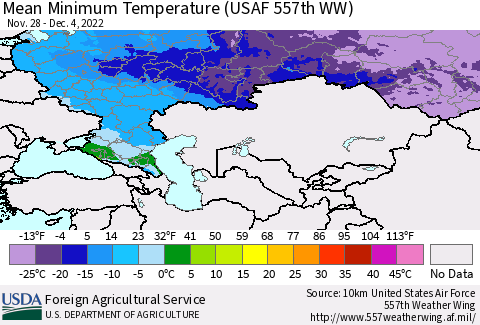Russian Federation Mean Minimum Temperature (USAF 557th WW) Thematic Map For 11/28/2022 - 12/4/2022