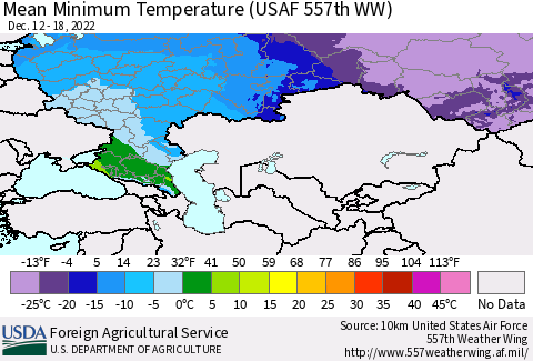 Russian Federation Mean Minimum Temperature (USAF 557th WW) Thematic Map For 12/12/2022 - 12/18/2022