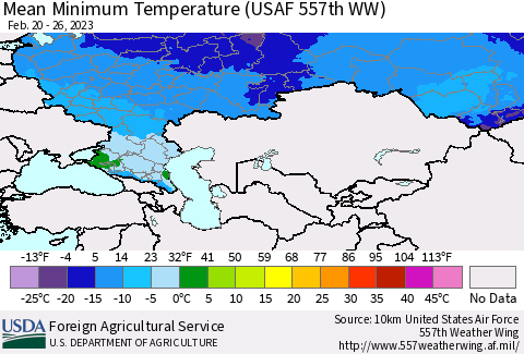 Russian Federation Mean Minimum Temperature (USAF 557th WW) Thematic Map For 2/20/2023 - 2/26/2023