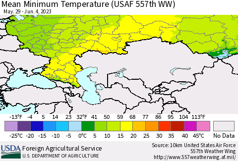 Russian Federation Mean Minimum Temperature (USAF 557th WW) Thematic Map For 5/29/2023 - 6/4/2023