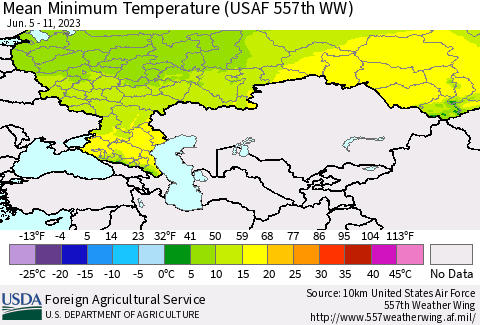 Russian Federation Mean Minimum Temperature (USAF 557th WW) Thematic Map For 6/5/2023 - 6/11/2023