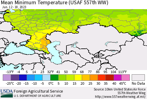 Russian Federation Mean Minimum Temperature (USAF 557th WW) Thematic Map For 6/12/2023 - 6/18/2023