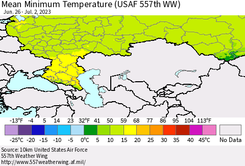 Russian Federation Mean Minimum Temperature (USAF 557th WW) Thematic Map For 6/26/2023 - 7/2/2023