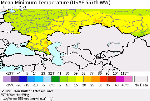 Russian Federation Mean Minimum Temperature (USAF 557th WW) Thematic Map For 7/10/2023 - 7/16/2023