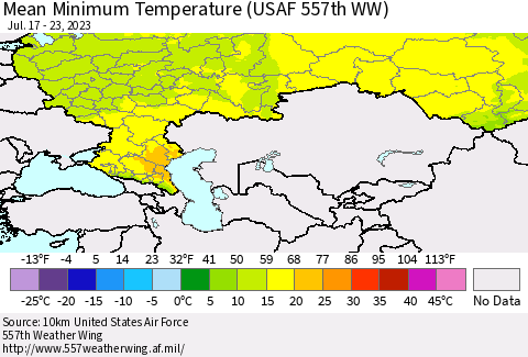 Russian Federation Mean Minimum Temperature (USAF 557th WW) Thematic Map For 7/17/2023 - 7/23/2023